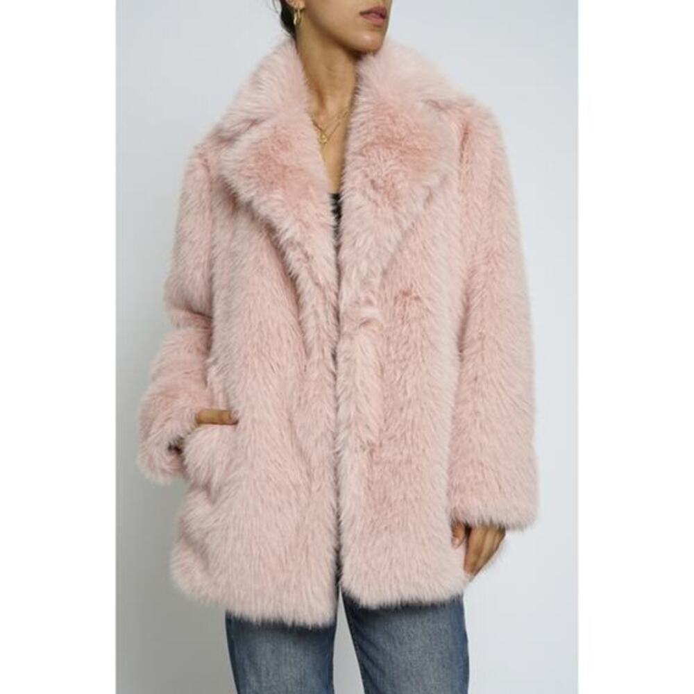 Sans Souci Pink Size Medium Finger Tip Faux Fur Coat